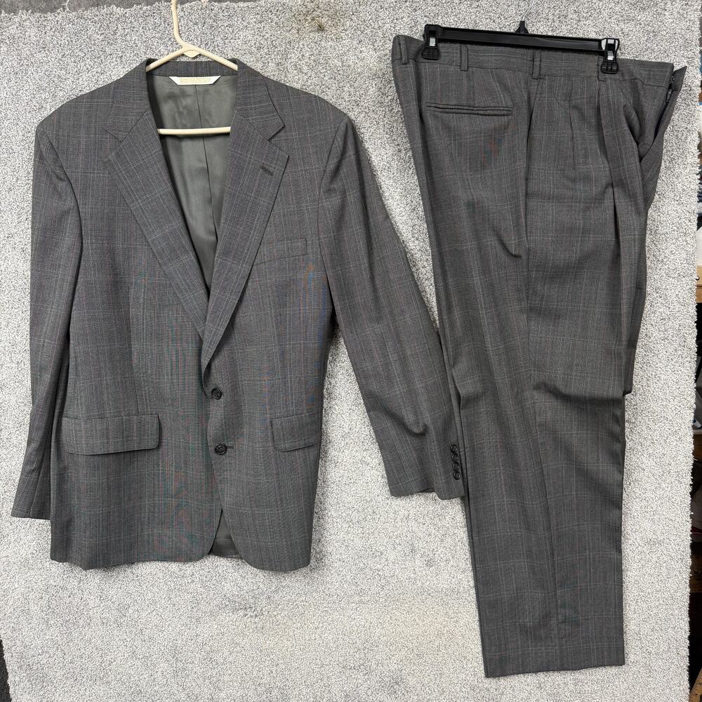 Vintage Christian Brooks Suit 44 38x31 Gray 2 Piece Business Formal Old Money